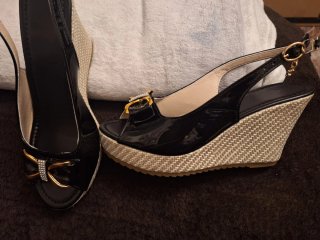 Sandalias cuña negras lazo T40 (equiv. 42)