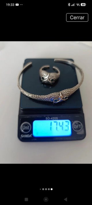 Conjunto Búho: Pulsera y Anillo Plata y Esmeralda