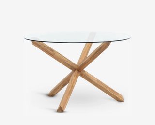 Mesa cristal y roble natural + 4 sillas