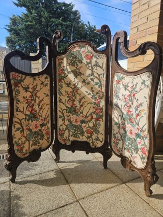 Biombo madera 1927 tapizado floral