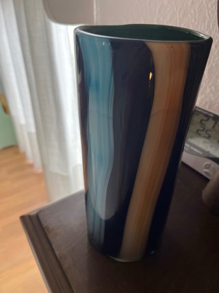 Jarrón de cristal azul y marrón