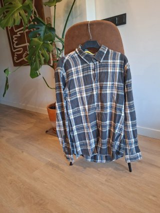 Camisa de cuadros gris y marrón L