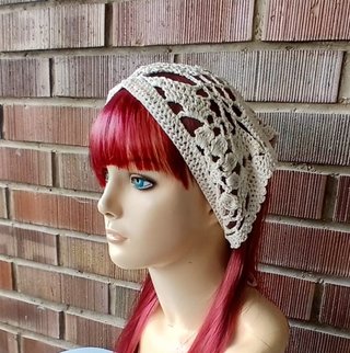 Bandana Crochet Calada Boho, color crema