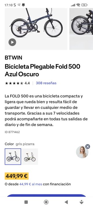 Bicicleta plegable B'TWIN Tilt 500...7 velocidades