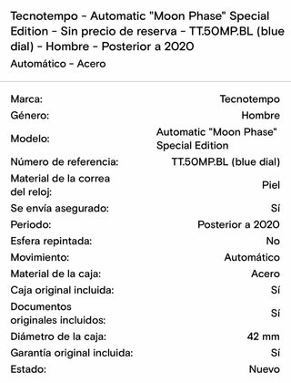 Reloj Tecnotempo Automático Moon Phase Edición Esp
