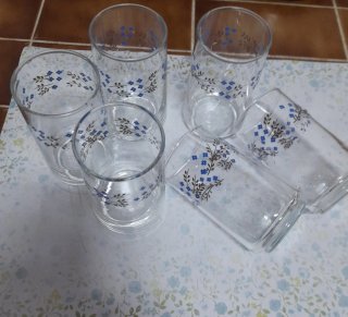 Conjunto 6 Copos Vidro Flor Azul