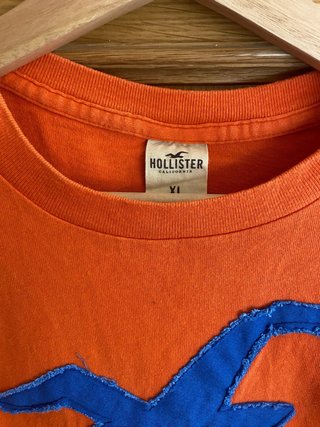 Camiseta Hollister Naranja Logo Bordado
