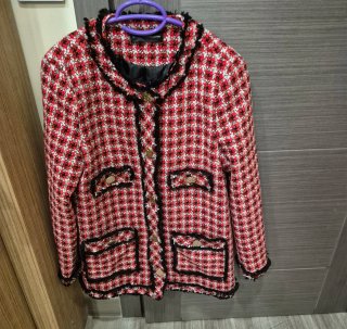 Chaqueta Tweed Mujer Roja y Negra