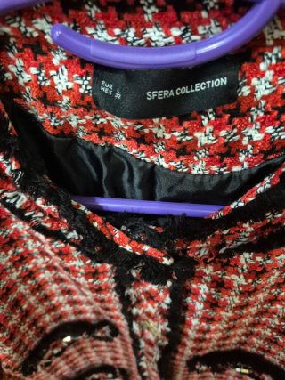 Chaqueta Tweed Mujer Roja y Negra