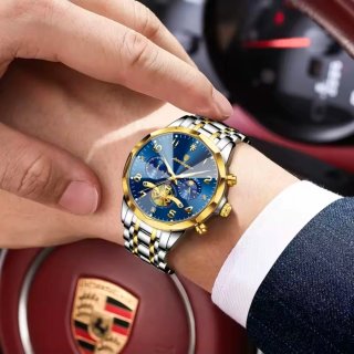 Reloj Poedagar Hombre Azul y Dorado