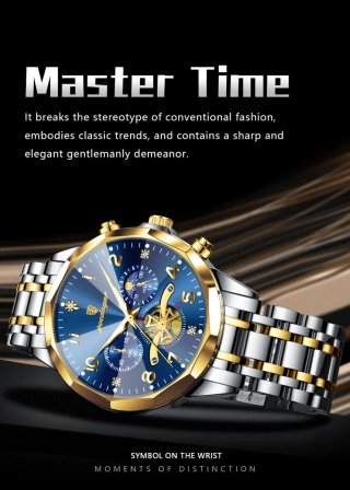 Reloj Poedagar Hombre Azul y Dorado