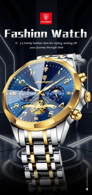 Reloj Poedagar Hombre Azul y Dorado