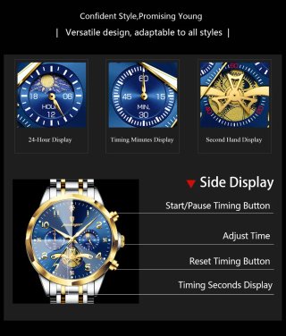 Reloj Poedagar Hombre Azul y Dorado