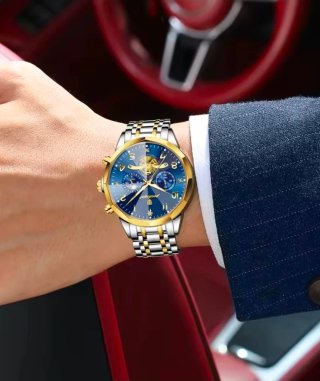Reloj Poedagar Hombre Azul y Dorado