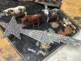 Lote figuras plástico belén. Lote casas corcho