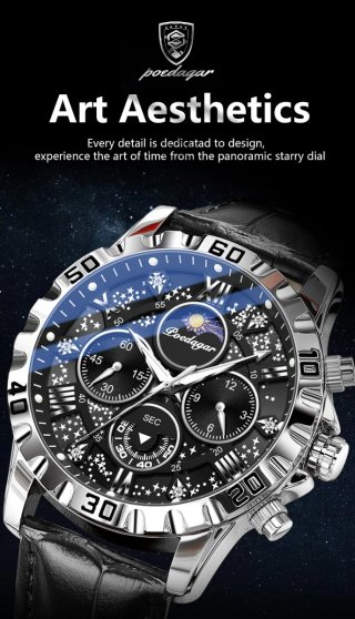 Reloj Poedagar Hombre Negro/Plata