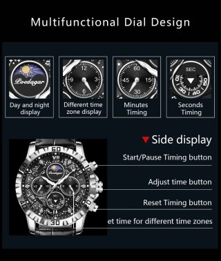 Reloj Poedagar Hombre Negro/Plata