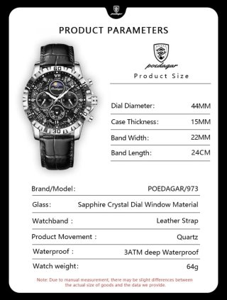 Reloj Poedagar Hombre Negro/Plata