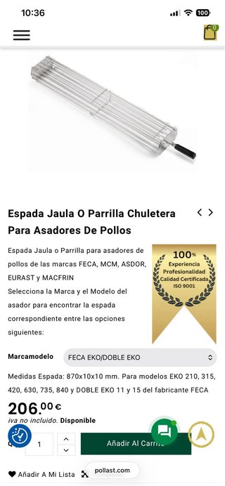 Espada para asar muslos de pollo