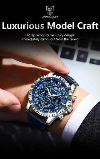 Reloj Poedagar Hombre Azul y Plateado