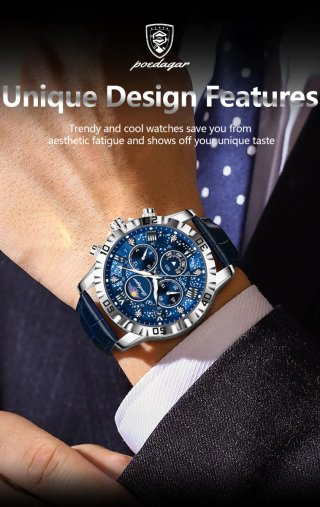 Reloj Poedagar Hombre Azul y Plateado