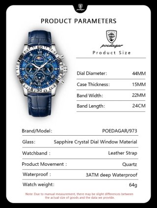 Reloj Poedagar Hombre Azul y Plateado