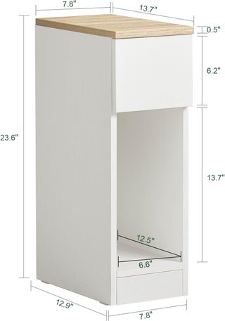 Mesita Noche Estrecha 20cm Cajón Madera Metal