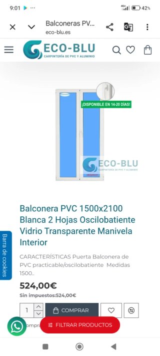 Balconera PVC Blanco Cristal Climalit
