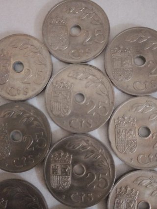 Lote 10 monedas 25 centimos 1937 SC