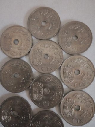 Lote 10 monedas 25 centimos 1937 SC
