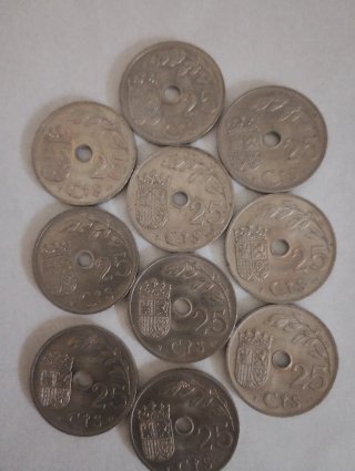 Lote 10 monedas 25 centimos 1937 SC