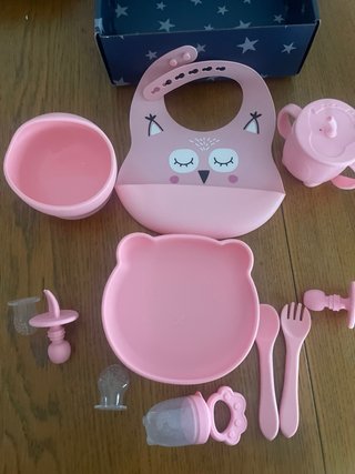 Vajilla Silicona Bebé 12 Piezas Rosa Sin Usar