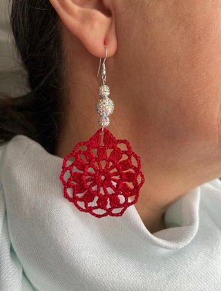 Pendientes Crochet Rojo Bolas Cristal Checo
