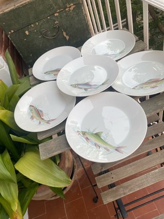 Vajilla de porcelana con peces