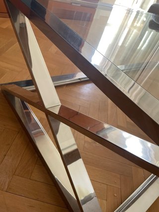 Tavolo da centro in acciaio inox e vetro 140x70 cm