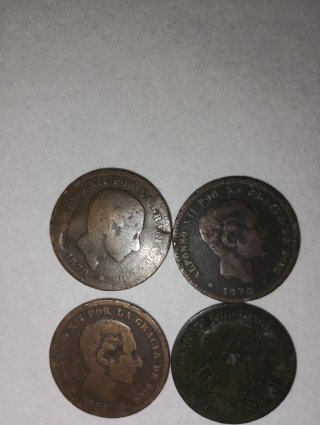 Lote 4 monedas 5 centimos 1878 1879
