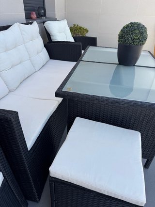 Conjunto de jardín ratán y cristal