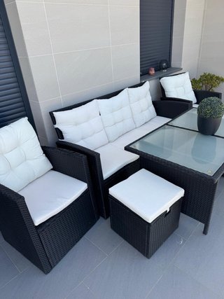 Conjunto de jardín ratán y cristal