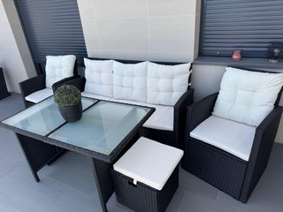 Conjunto de jardín ratán y cristal