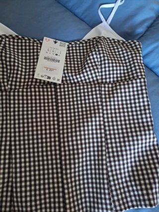 Top #Zara cuadros marrón y blanco