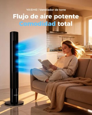 Ventilador Torre YASHE Negro + Mando
