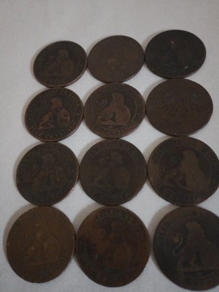 Lote 12 monedas 10 centimos 1870