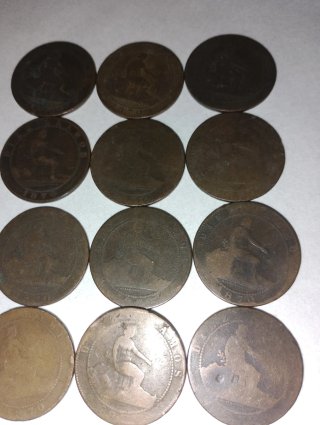 Lote 12 monedas 10 centimos 1870