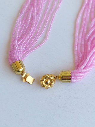 Collana multifilo perline estiva vintage rosa