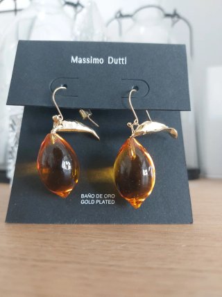 Pendientes Massimo Dutti limón vidrio baño oro