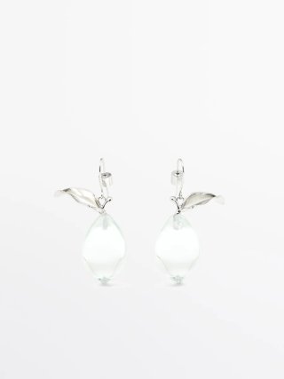 Pendientes limón vidrio y plata Massimo Dutti