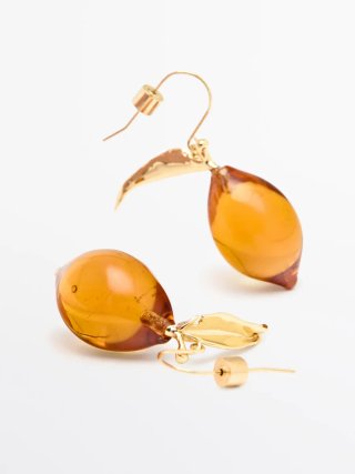 Pendientes limón vidrio y plata Massimo Dutti