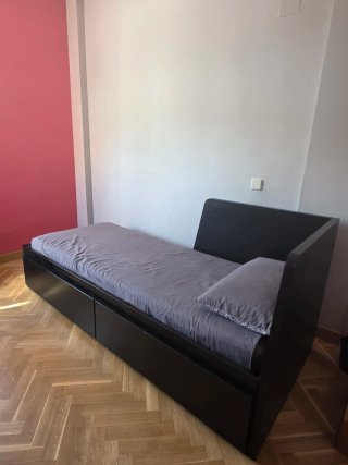 Cama Diván con Colchón Ikea Flekke Negra con Cajon