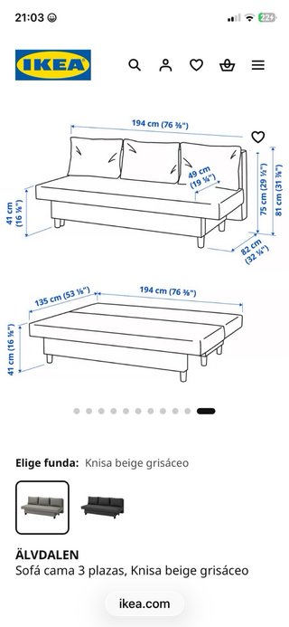 Divano letto Ikea Alvdalen 135x194