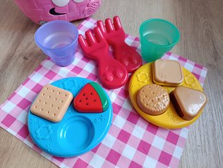 Cesta de picnic infantil rosa y morada